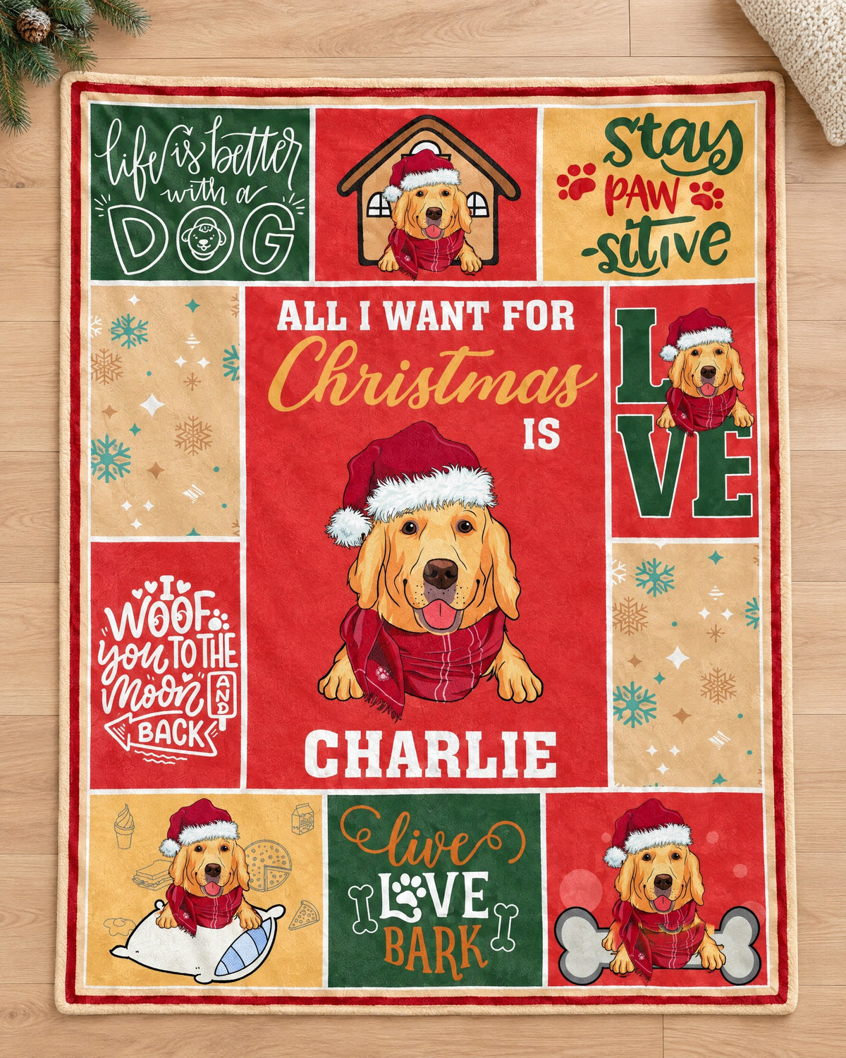 IndoorDays™ Merry Pup — Personalized Christmas Dog Blanket