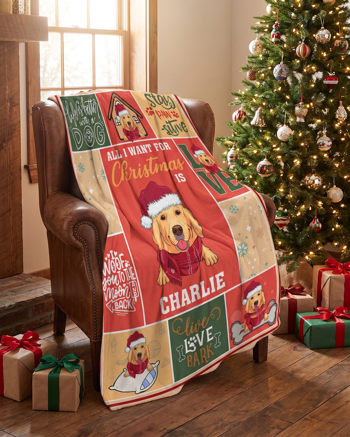 IndoorDays™ Merry Pup — Personalized Christmas Dog Blanket