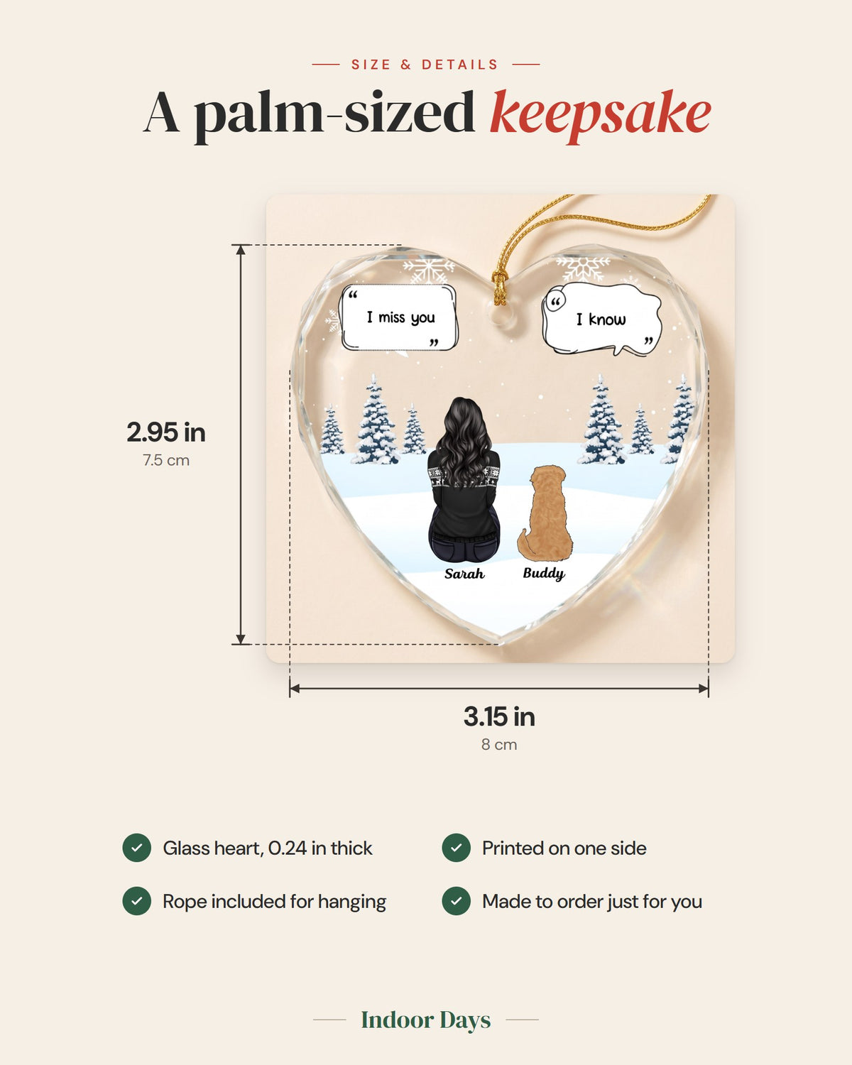 Pet Memorial Ornament – Personalized "I Miss You" Glass Heart
