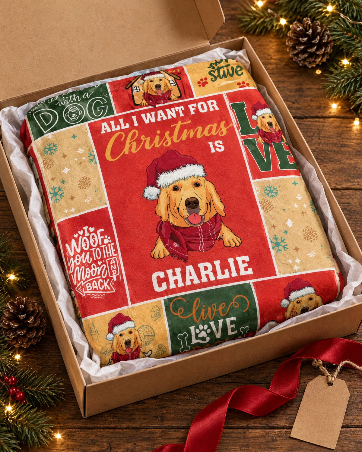 IndoorDays™ Merry Pup — Personalized Christmas Dog Blanket